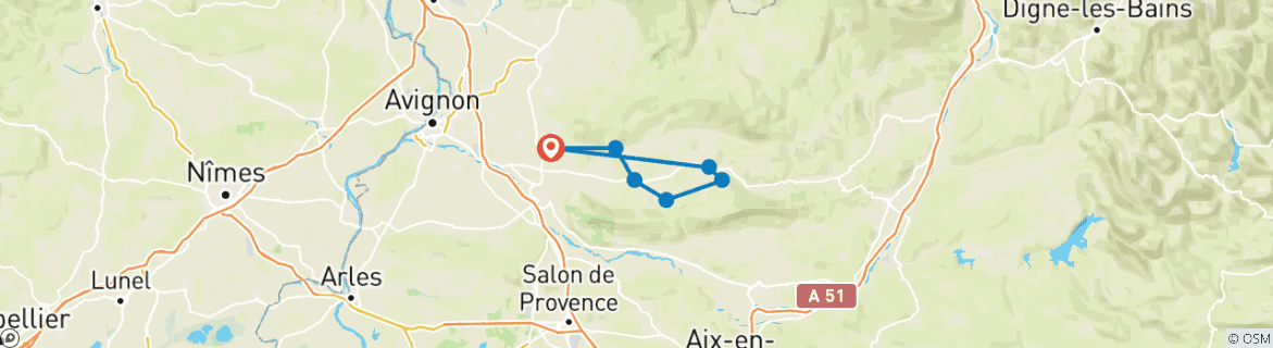 Image d'une carte montrant l'itinéraire du circuit