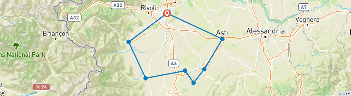 Image d'une carte montrant l'itinéraire du circuit