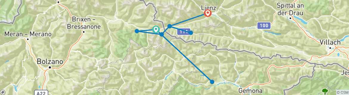 Image d'une carte montrant l'itinéraire du circuit