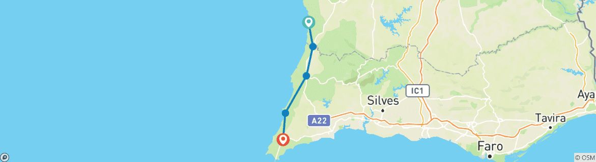 Image d'une carte montrant l'itinéraire du circuit