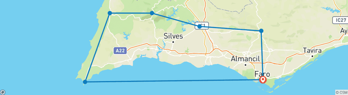 Image d'une carte montrant l'itinéraire du circuit