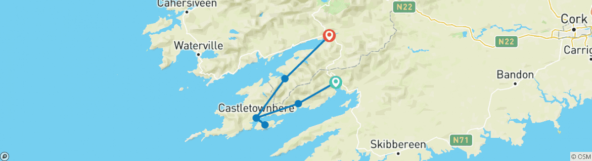 Foto van een kaart met de route van de rondreis