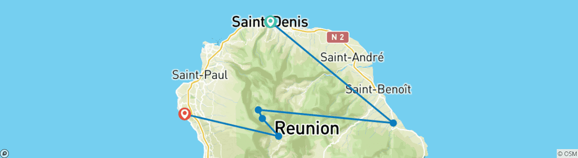Carte du circuit La Réunion - Trekking en refuge sur le GR1 (14 jours)