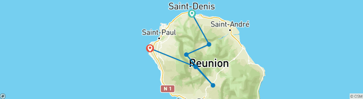 Carte du circuit La Reunión - Randonnée de confort sur l'île tropicale (14 jours)