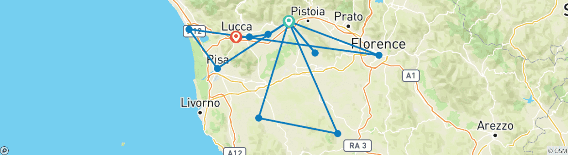 Image d'une carte montrant l'itinéraire du circuit