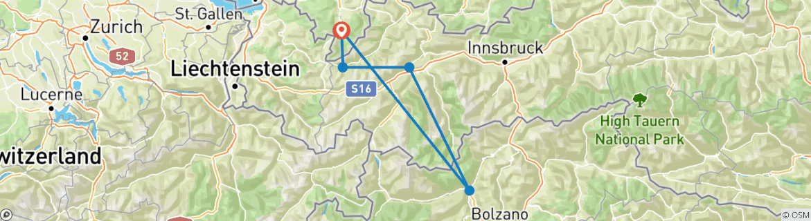 Karte mit der Reiseroute