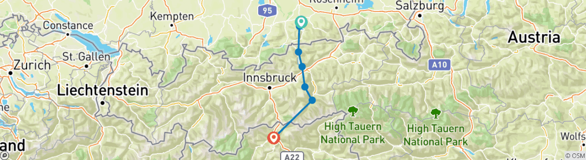 Karte mit der Reiseroute