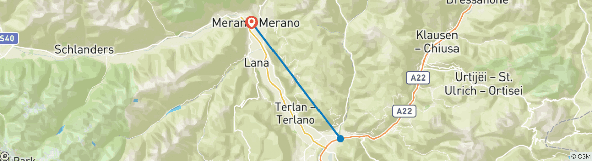 Image of a map showing the route of the tour