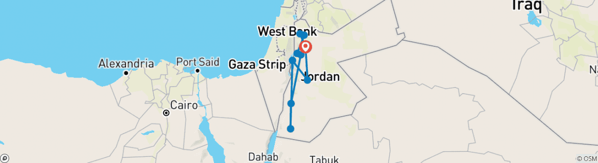 Image of a map showing the route of the tour