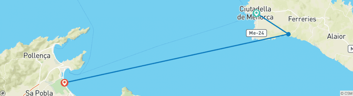 Image of a map showing the route of the tour