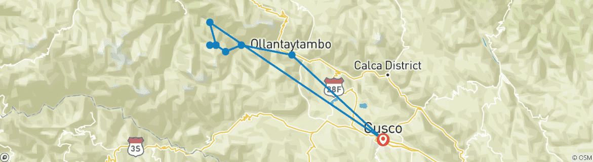 Kaart van Klassieke trektocht over de Inca Trail - een groepsreis naar Machu Picchu - 4 dagen