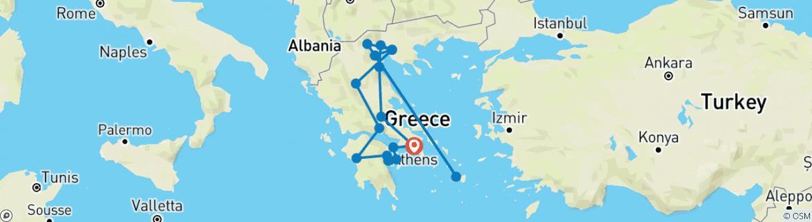 Map of Grand Tour in Greece, Private tour