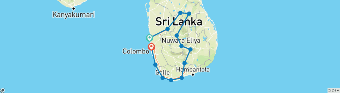 Foto van een kaart met de route van de rondreis