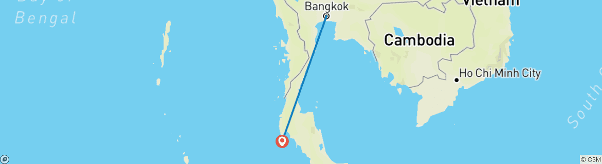 Mapa de Lo básico de Bangkok y escapada a la playa de Phuket, circuito en grupo pequeño