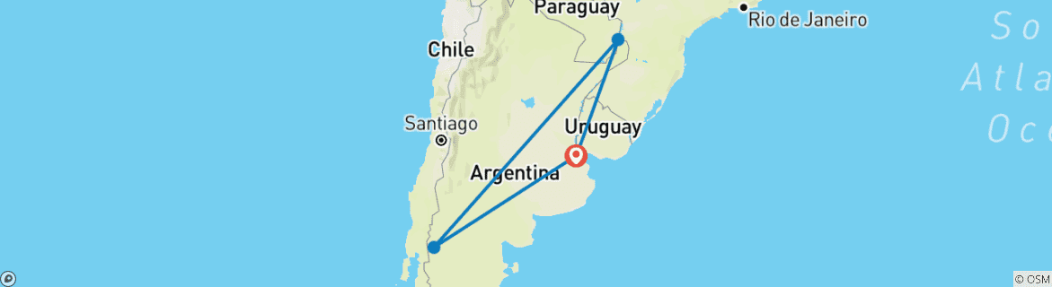 Map of Argentina Triangle: Buenos Aires, Iguazú Falls & Bariloche