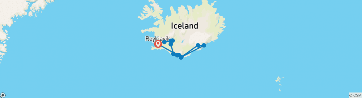 Carte du circuit 3 jours d'observation des aurores boréales en Islande du Sud - Circuit privé