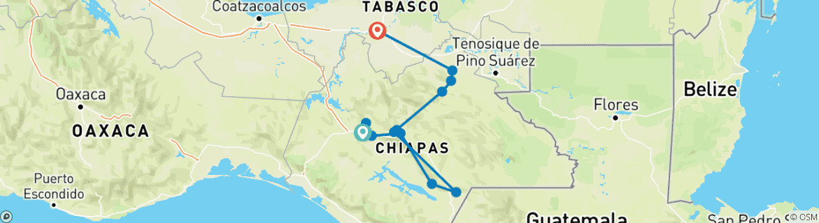 Map of Explore the Natural and Cultural Essences of Chiapas