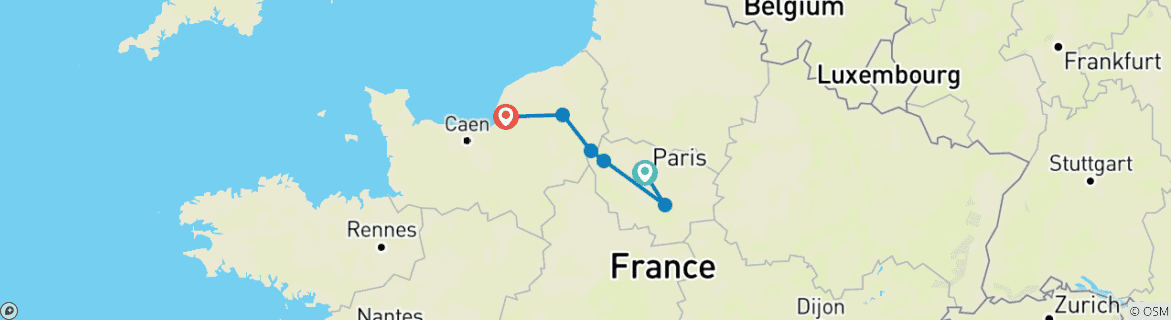 Map of The Meandering Seine (port-to-port cruise) (from Paris to Honfleur)