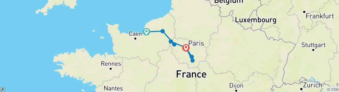 Map of The Meandering Seine (port-to-port cruise) (from Honfleur to Paris)