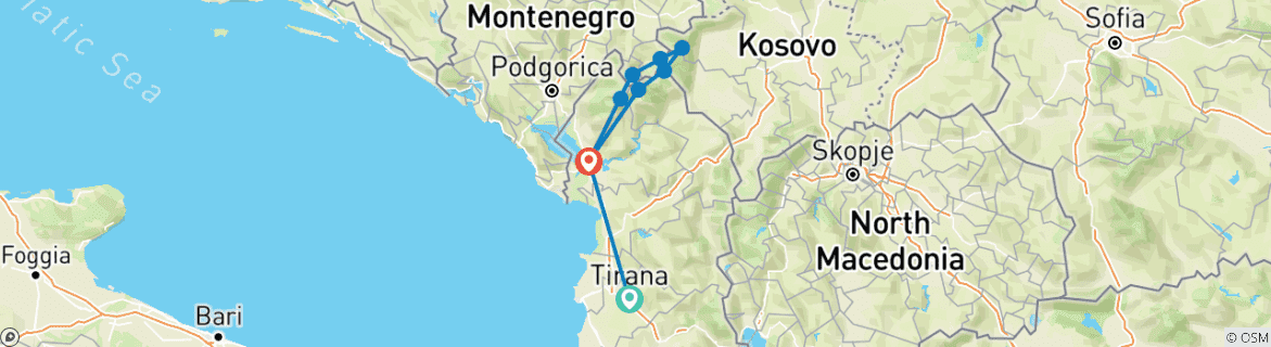 Image d'une carte montrant l'itinéraire du circuit