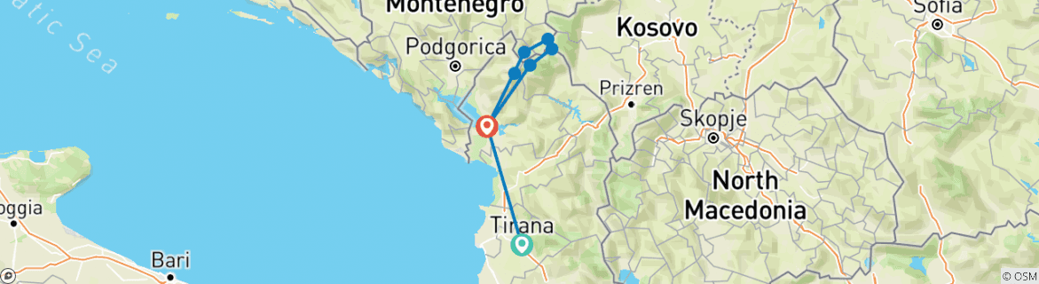 Image d'une carte montrant l'itinéraire du circuit