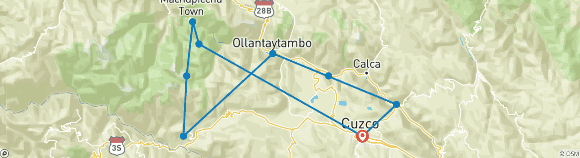 Kaart van Salkantay trektocht naar Machu Picchu 8 dagen/7 nachten