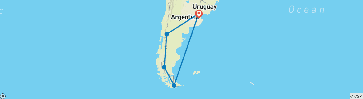 Kaart van Alles van Patagonië – Bariloche, El Calafate & Ushuaia