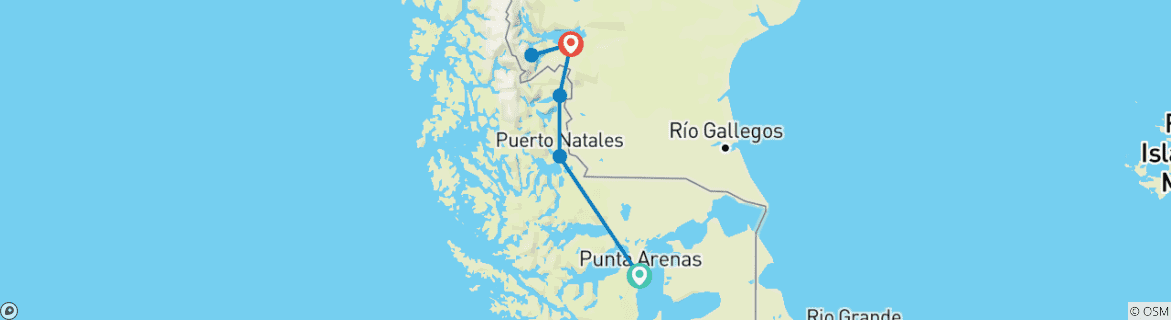 Map of From Torres del Paine to El Calafate