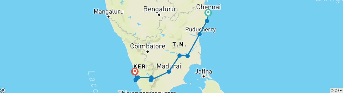 Foto van een kaart met de route van de rondreis