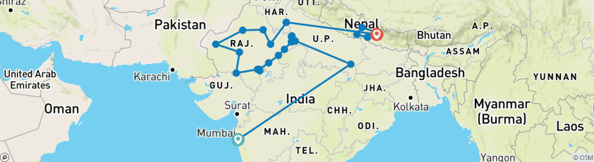 Map of Historical India and Nepal