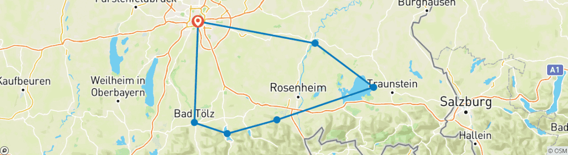 Karte von Münchner Seenrunde - Seenzauber am Alpenrand Ost mit Gepäcktransfer