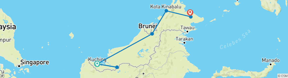 Map of Premium Borneo in Depth (7 destinations)