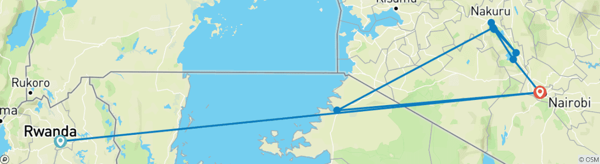 Image of a map showing the route of the tour