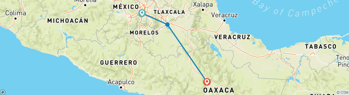 Map of Premium Mexico City to Oaxaca