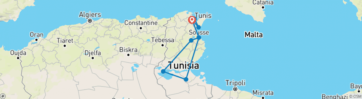 Carte du circuit Le meilleur de la Tunisie et extension de plage tout compris (Restez en ligne), visite en petit groupe