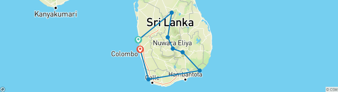 Carte du circuit Tour de l'île de Sri Lanka
