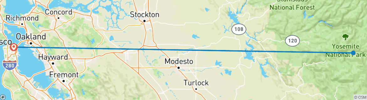 Kaart van Wandelen in nationaal park Yosemite