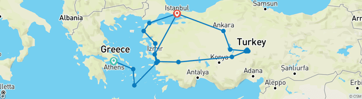 Carte du circuit Le meilleur de la Grèce et de la Turquie avec une croisière de 2 jours