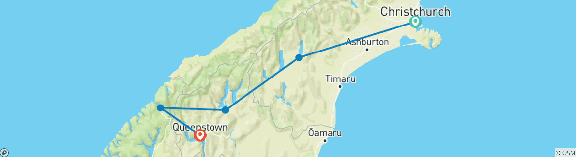 Carte du circuit Aventure NZ Sud