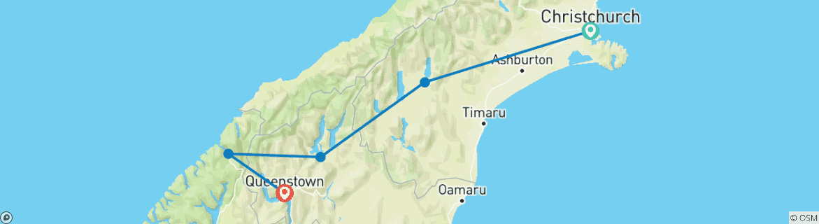 Carte du circuit Aventure NZ Sud