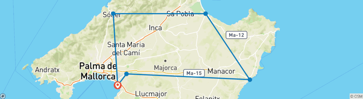 Image d'une carte montrant l'itinéraire du circuit