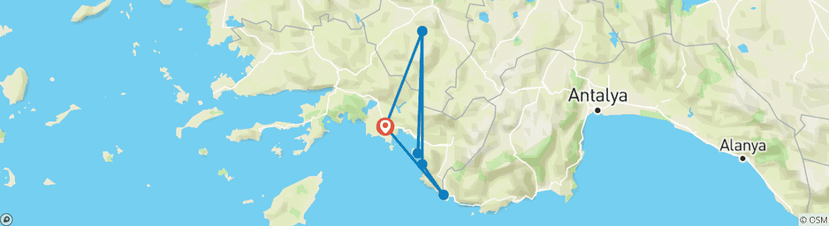 Image of a map showing the route of the tour