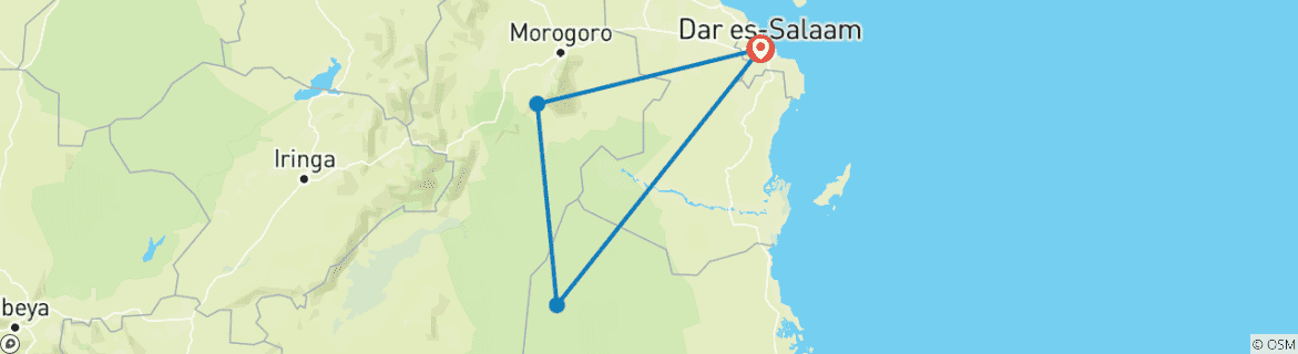 Mapa de Safari clásico de 4 días por el sur de Tanzania