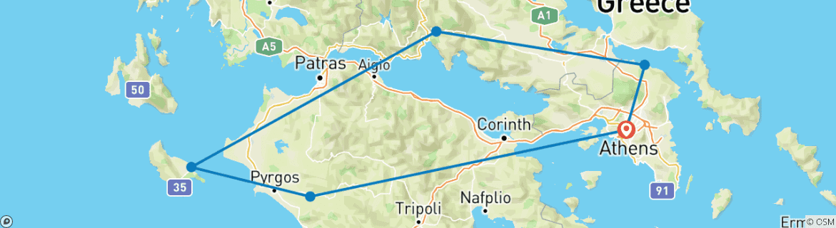 Map of 10 Day Group Tour in Ancient Greece & Zakynthos with Cruise to Shipwreck!