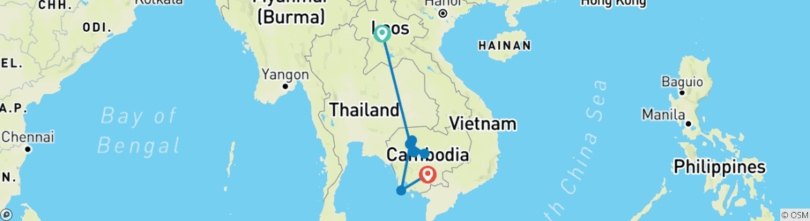 Map of Laos & Cambodia (incl. flight) small group tour