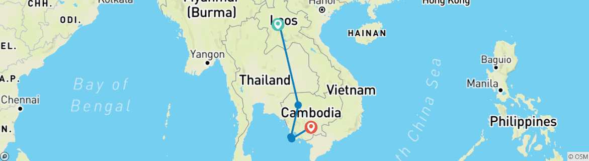 Map of Superior Private Tour Laos & Cambodia (incl. flight)