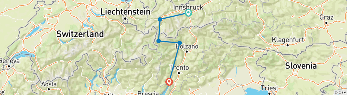 Karte mit der Reiseroute