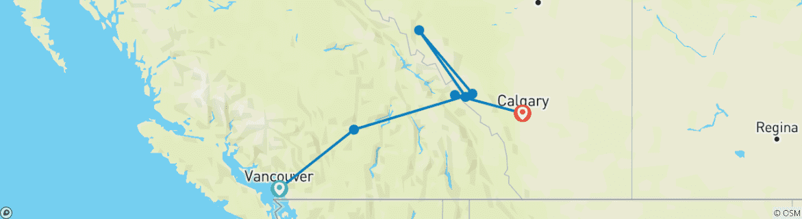 Map of 6-Day Vancouver to Rockies Tour with Rocky Mountaineer | Summer Tour Departing from Vancouver