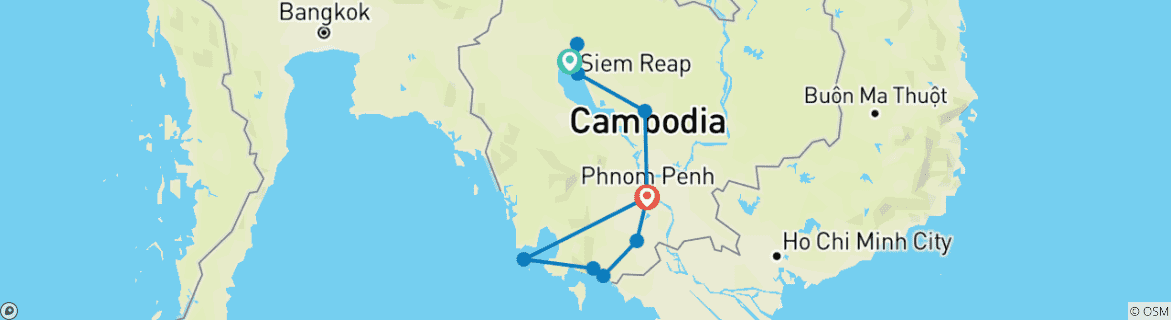 Mapa de Ciclo Camboya: de Angkor a las playas