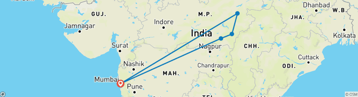 Map of Mumbai to Wildlife Haven: Central India Safari Expedition